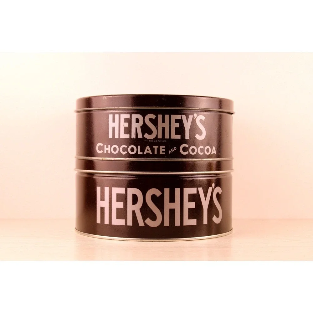 Hershey's Cocoa Round Tin Storage Set - Vintage Chocolate Collectible Tins